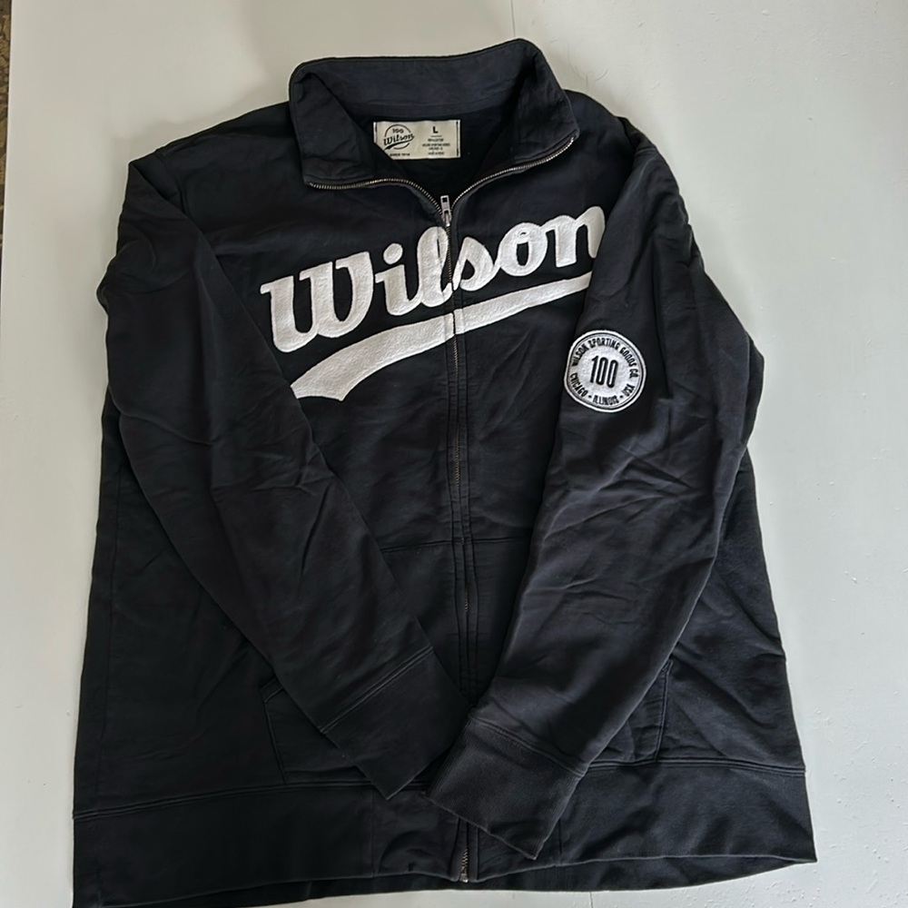Wilson retro warm up sweatshirt jacket navy blue / white size large men - Picture 1 of 9